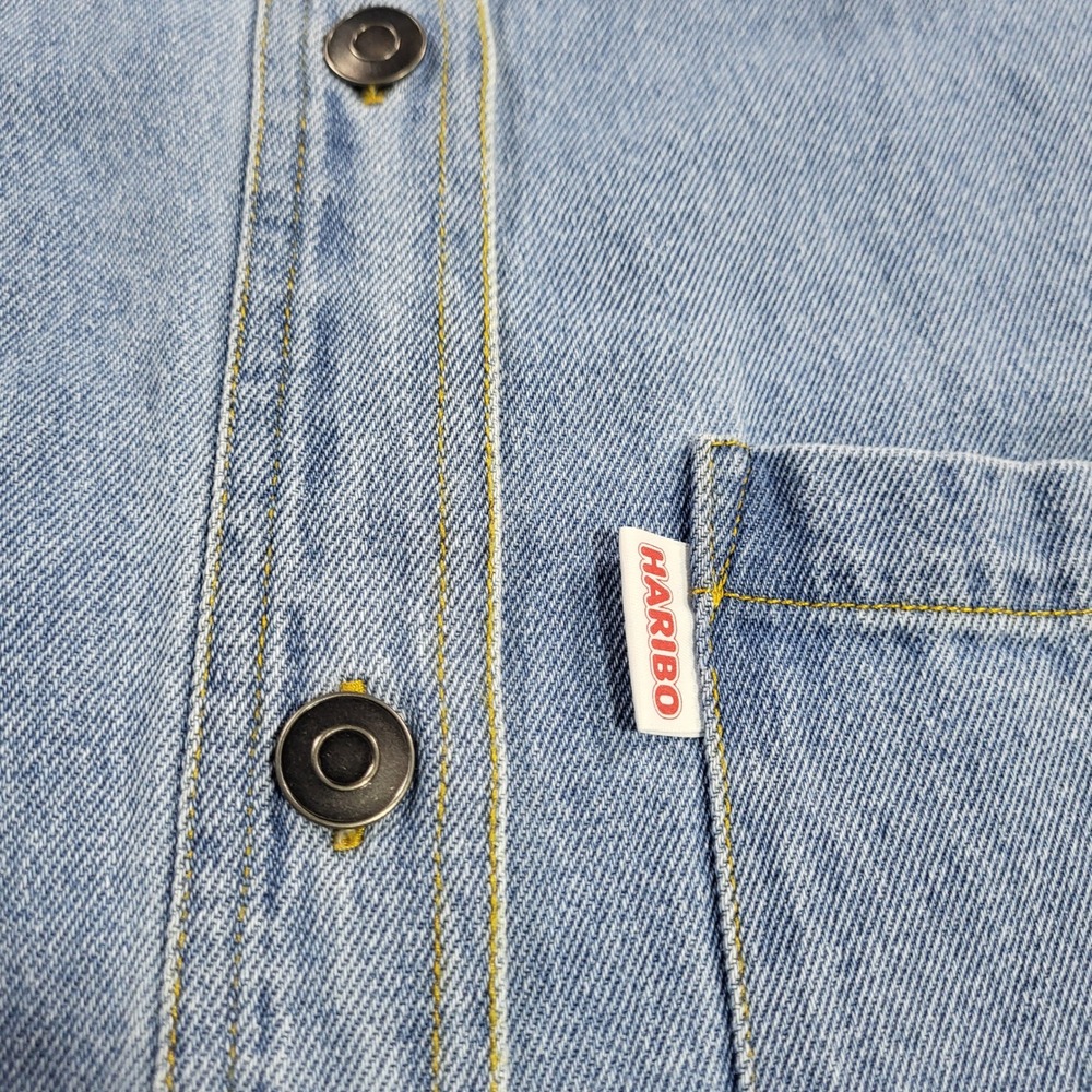 Haribo JCPenney Denim Shirt Embroidered Bear Graphic Long Sleeve Button Up Sz M - Picture 8 of 13